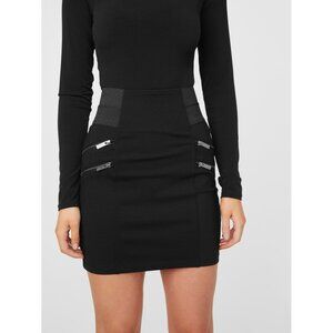 Guess Women’s Daizy High Waisted Knit Skirt In Black Zippers Details Size S